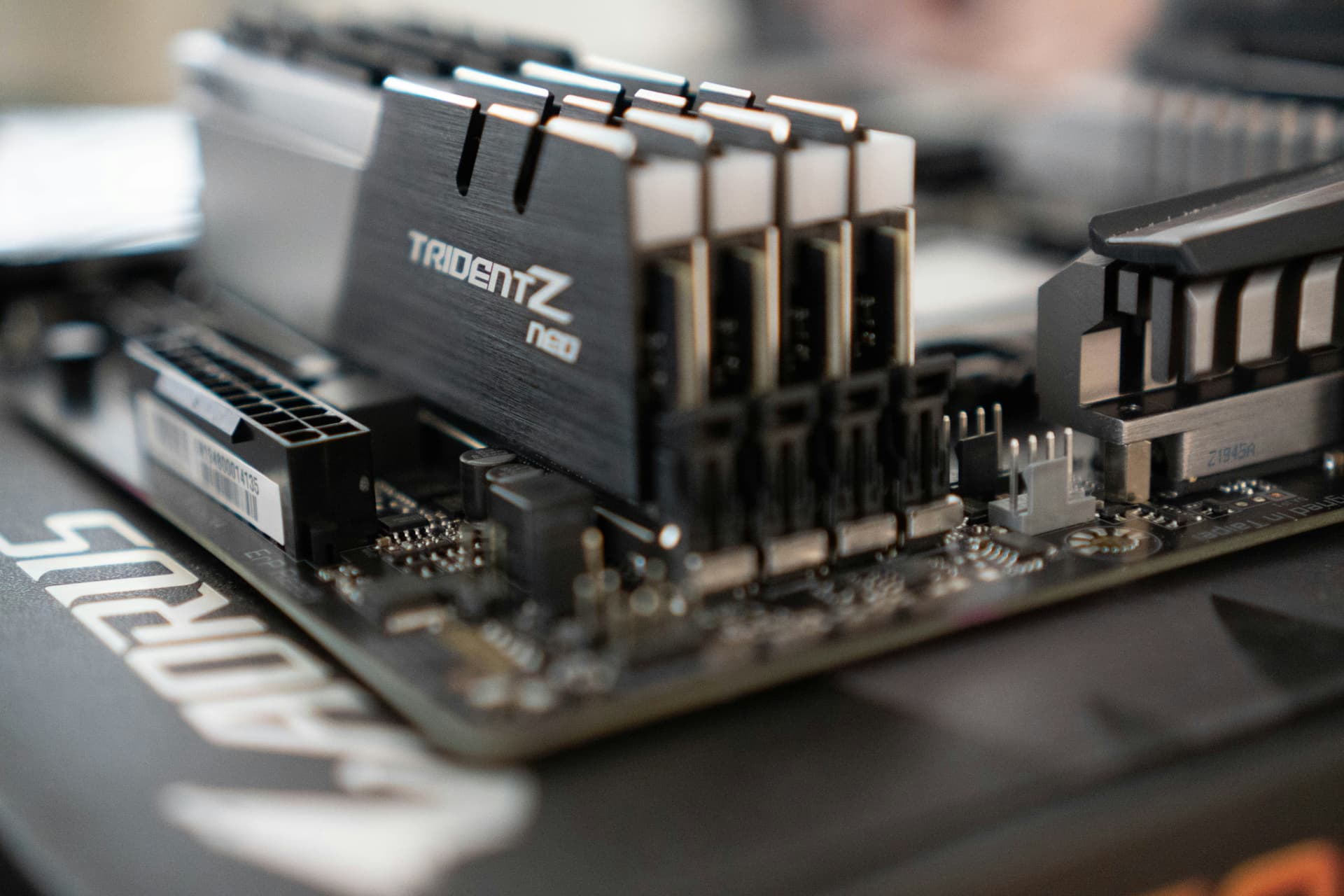 Close-up of RAM memory modules installed on a motherboard